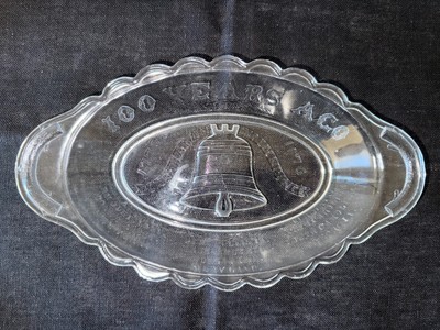 1876 Centennial  Glass Oval Bread Dish with inscriptions