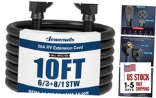 EV RV Extension Cord 50 Amp, 10 Feet, NEMA 14-50P to 14-50R 6/3 8/1 Black