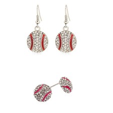 2 Pairs Football Rhinestone Dangle Drop Earrings for Women Cute Baseball Soccer