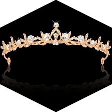 Rhinestone Tiara Crown for Woman Tiara Headband for Bride Flower Girl Gold