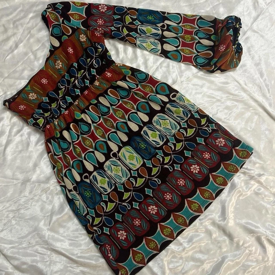 Vestido boho vintage anos 90 tamanho pequeno Judith March Anthro padrão vestido ocidental - Imagem 3 de 4