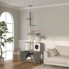 2 in 1 Litter Box Enclosure with Floor to Ceiling Cat Tree, Gray