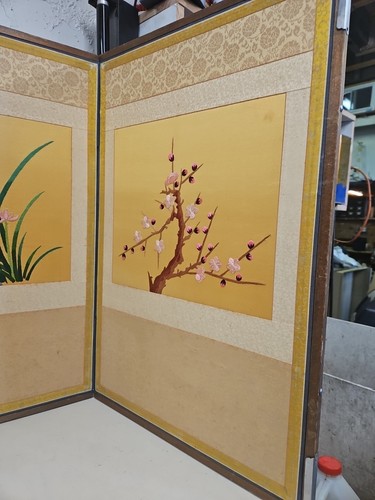 Vintage asiatische Stickerei Blumen 4 Panel Wandbehang Trennwand. MC1 - Bild 5 von 15