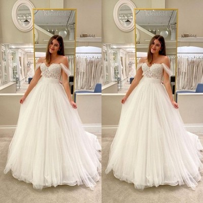 Classic Wedding Dresse Lace Applique A Line Tulle Beach Bridal Gowns Sweep Train