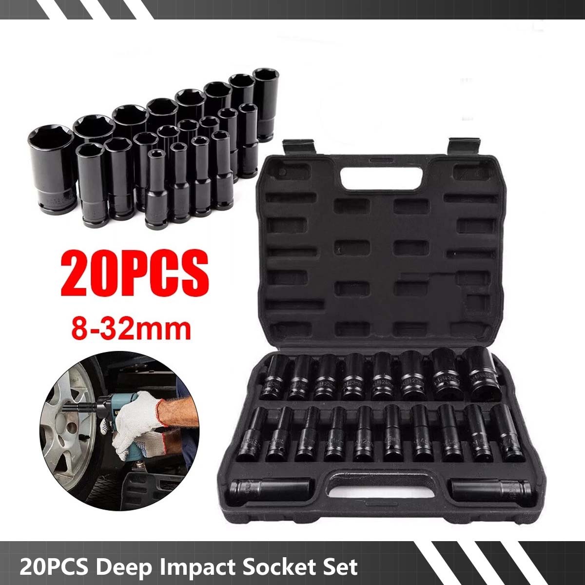 20Pcs Deep Impact Socket Set 1/2" Drive Metric 8 - 32mm Metric for Car Truck UK