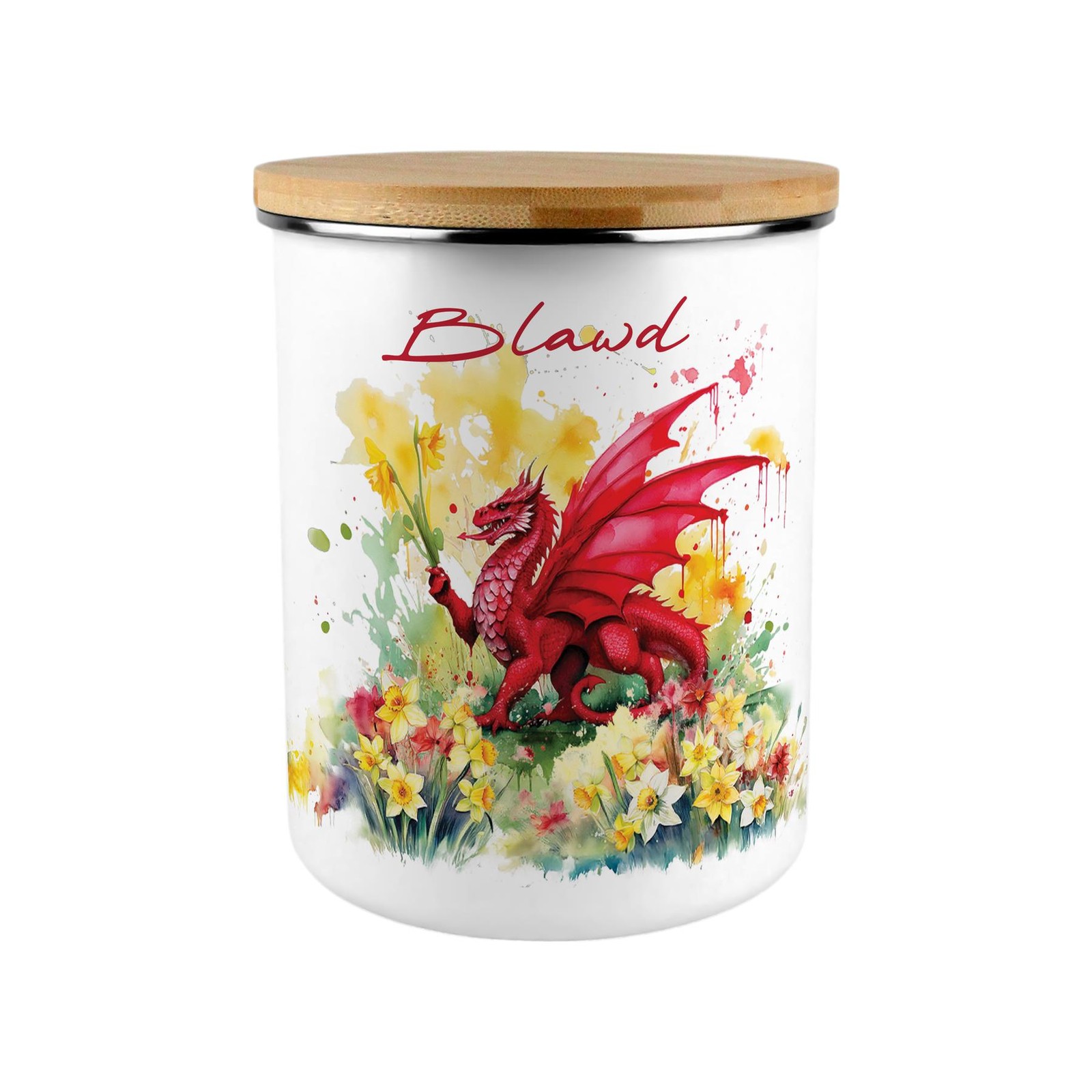 Large Welsh Flour Canister - Blawd Daffodils Wales Homeware Gift