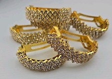 Set of 6 Rhinestone Ponytail Holder Hair Clips Crystal Gold Tone Wedding 4 Row