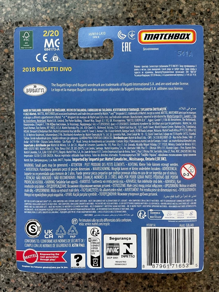2023 Matchbox Collectors 2018 Bugatti Divo Blue Real Rider #2/20 - Image 2 of 3