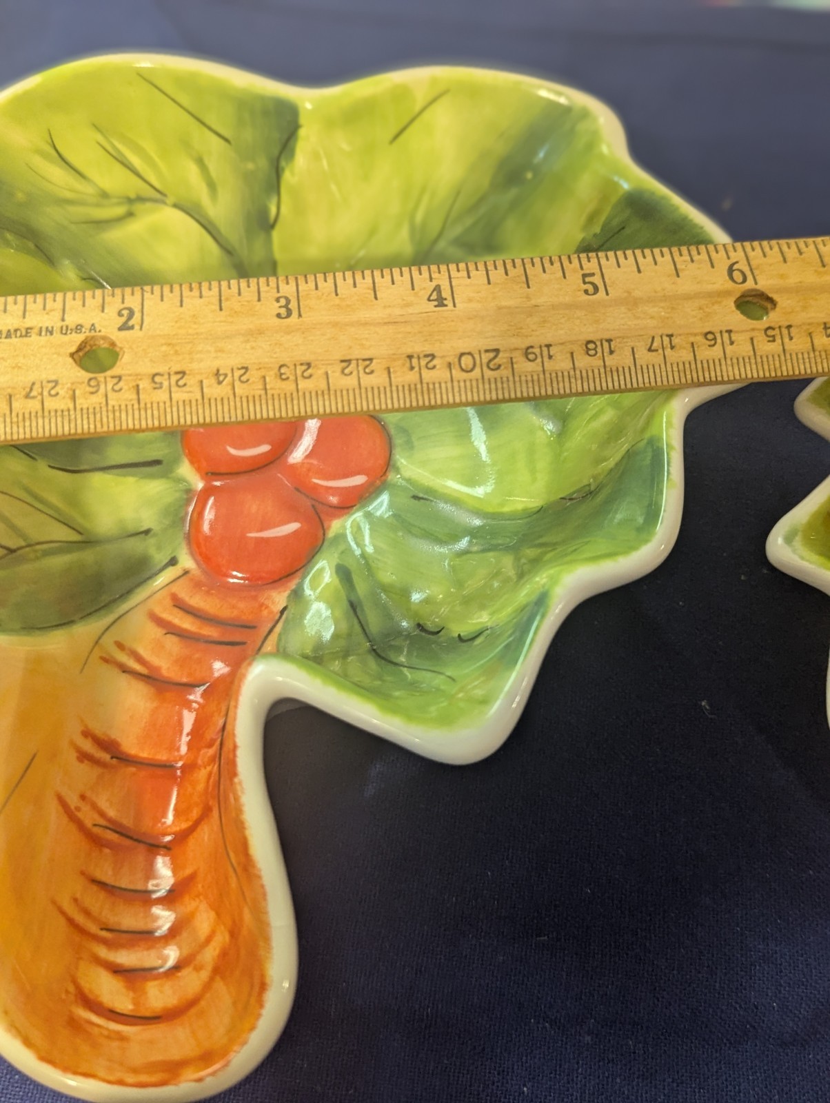 2 Hand Painted Ceramic Dip/Relish Serving Dishes. Palm Tree Shape.