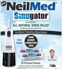NeilMed Sinugator Cordless Pulsating Nasal Irrigator (Dual Speed) with 30 Premix