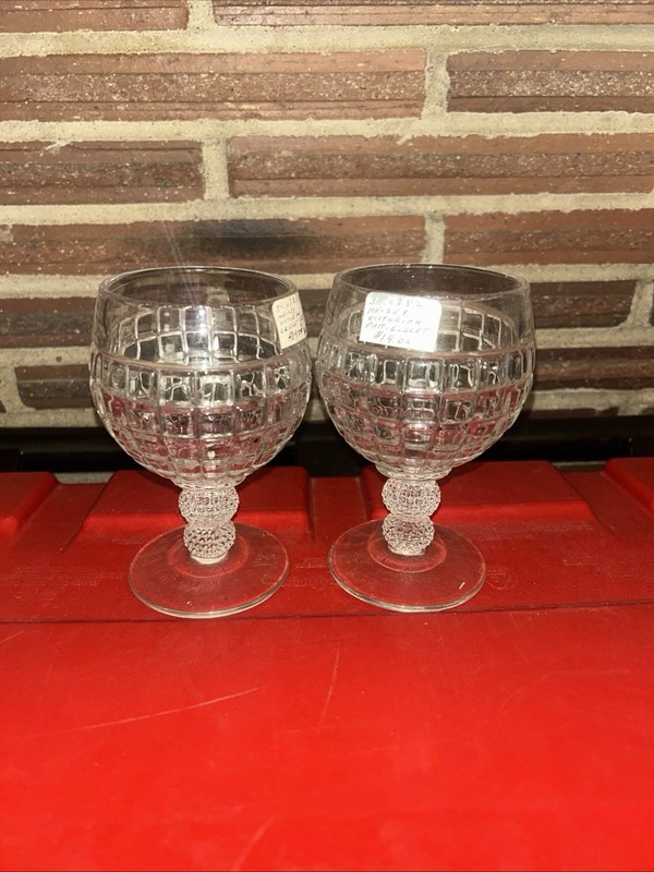Set Of 2 Heisey Victorian Clear Two Ball Wine Water Goblets Glasses