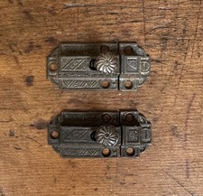 #2141?TWO MATCHING Antique Cast Iron Late 1800s Eastlake Cupboard Latches Comple