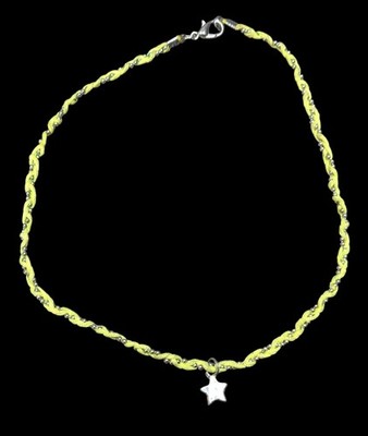 Handmade 90s Style Green And Silver Tone Braided Necklace With Star Charm