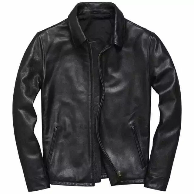Men's Black Cafe Racer Jacket Vintage Biker Motorcycle Genuine Lambskin Leather