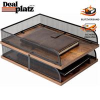Briefablage Holz-Metall Vintage Schreibtisch-Organizer Papierablage