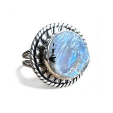 Raw Rainbow Moonstone  Tourmaline Solid 925 Sterling Silver Ring 9