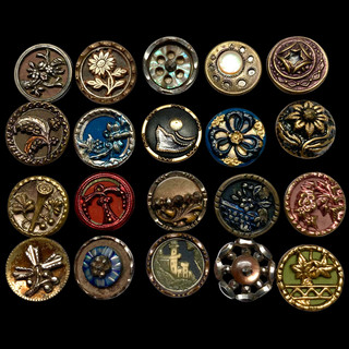 (F) Awesome Victorian Era Metal Buttons inc Tints w Pearl Insect Celluloid