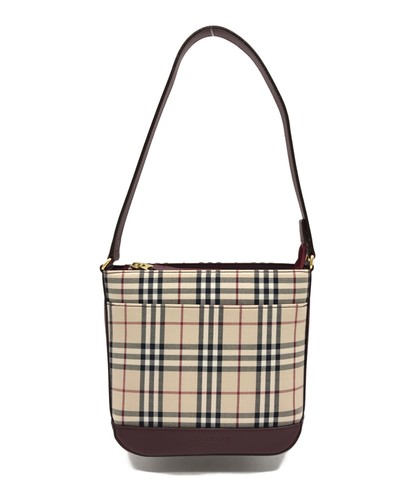 Burberry Nova Check Canvas Shoulder Bag Beige Women Gold Hardware Auth