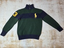 Polo Ralph Lauren Sweater Boys 7 Green Navy Half Zip Knit Big Pony 3 Patch