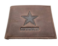 Dallas Cowboys Premium Brown Leather Wallet, Bifold, Embossed NFL Authentic NEW
