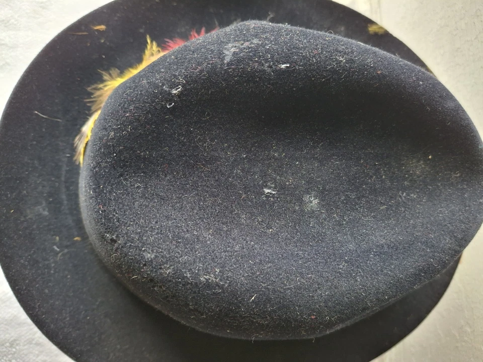 Worth + Worth Ltd NY Black Men's Hat Vintage Cavanagh 7 3/8 Feather Wool - Image 2 of 4