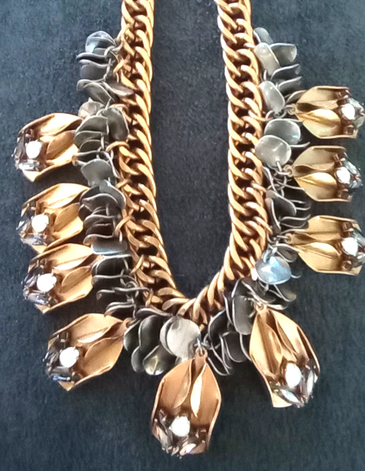 J. Collar Crew Declaración Tono Latón Ópalo Disco Gota Collar 18" Ajustable Foto 4 de 4