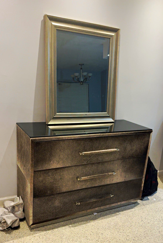 Bernhardt Interiors Parkin Gray 3-Drawer Chest/Dresser with Mirror, Bar Pull