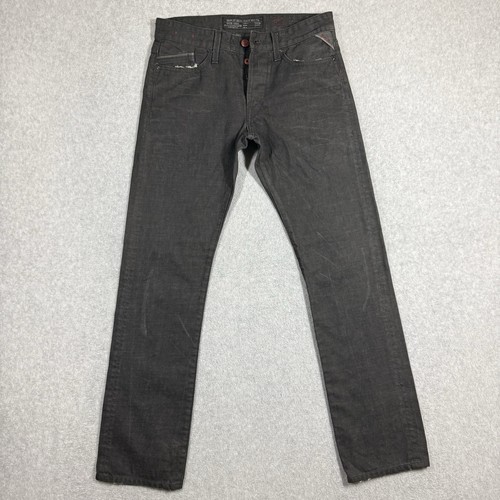 Replay Jeans Mens 30x32 Black Waitom Slim Fit Denim Button Fly Straight Pants