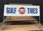 Vtg NOS 1960s Gulf Service Station Tire Display Rack Sign Metal Complete 2 Signs