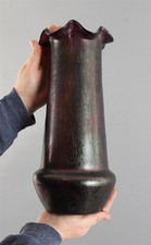 Large Antique Signed LOETZ Amethyst Purple Swirled Papillon Art Glass Vase, NR