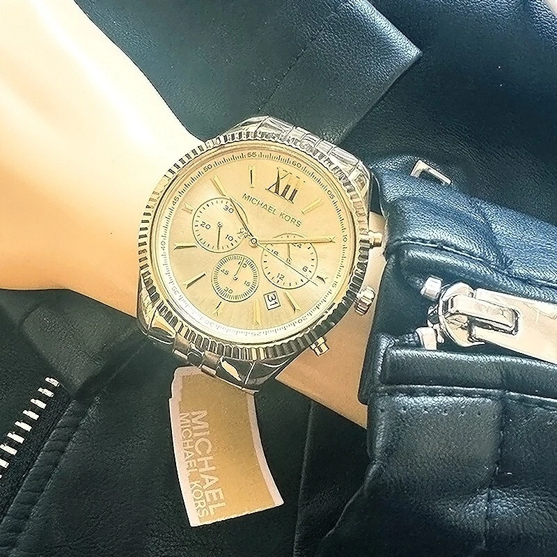 Cronografo Michael Kors donna Lexington MK6709 tono oro acciaio inox nuovo con etichette