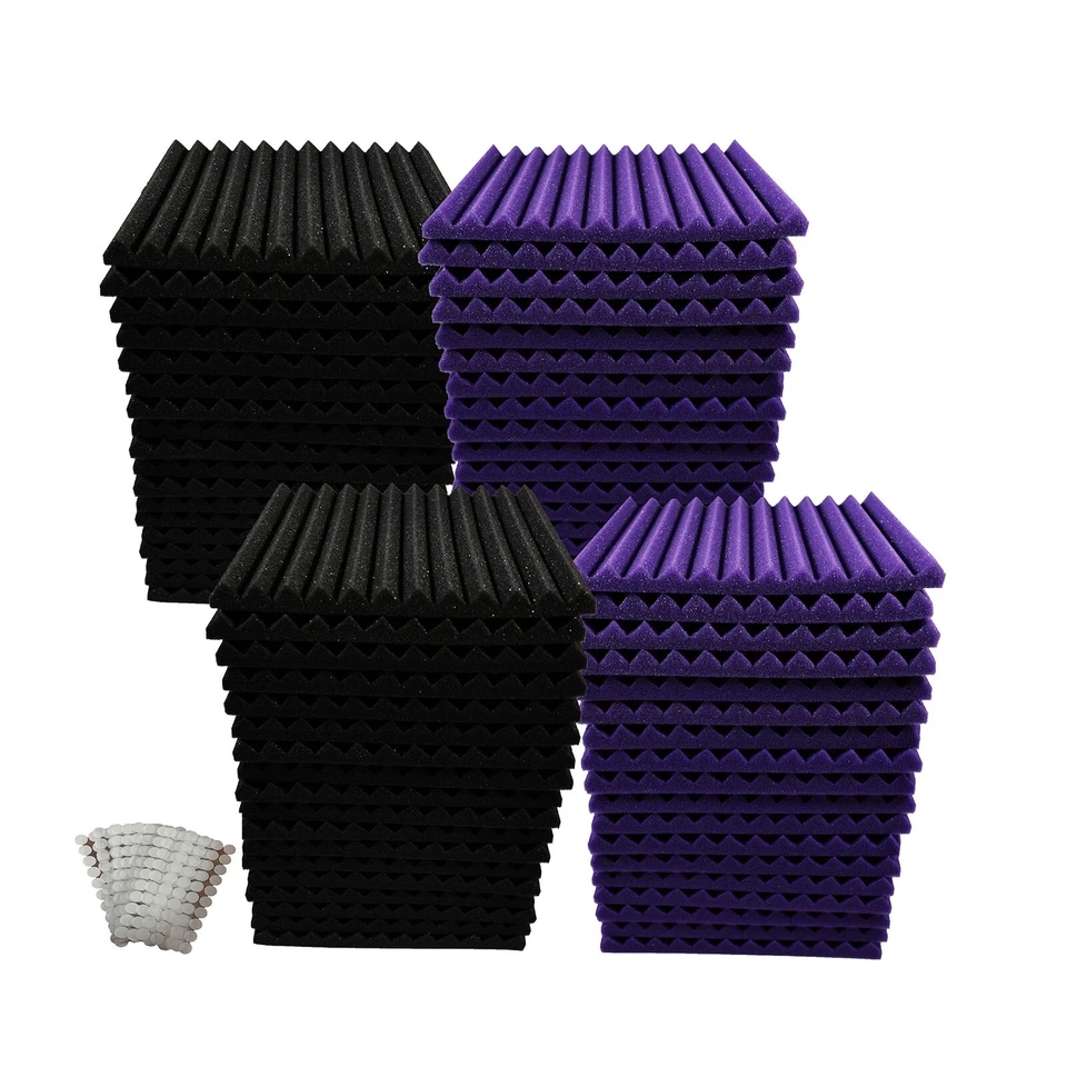 Paquete de 52 azulejos de pared de espuma insonorizados negros/púrpura acústicos para estudio 12x12x1 Foto 3 de 4