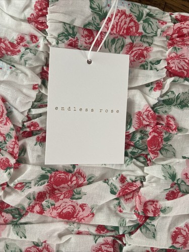 Endless Rose Floral Linen Ruffled Mini Skirt Ivory Small New With Tags - Picture 2 of 7