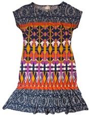 Donna Morgan Dress sz 4 Orange Multi Colored Tribal pattern Soft Nice!-427