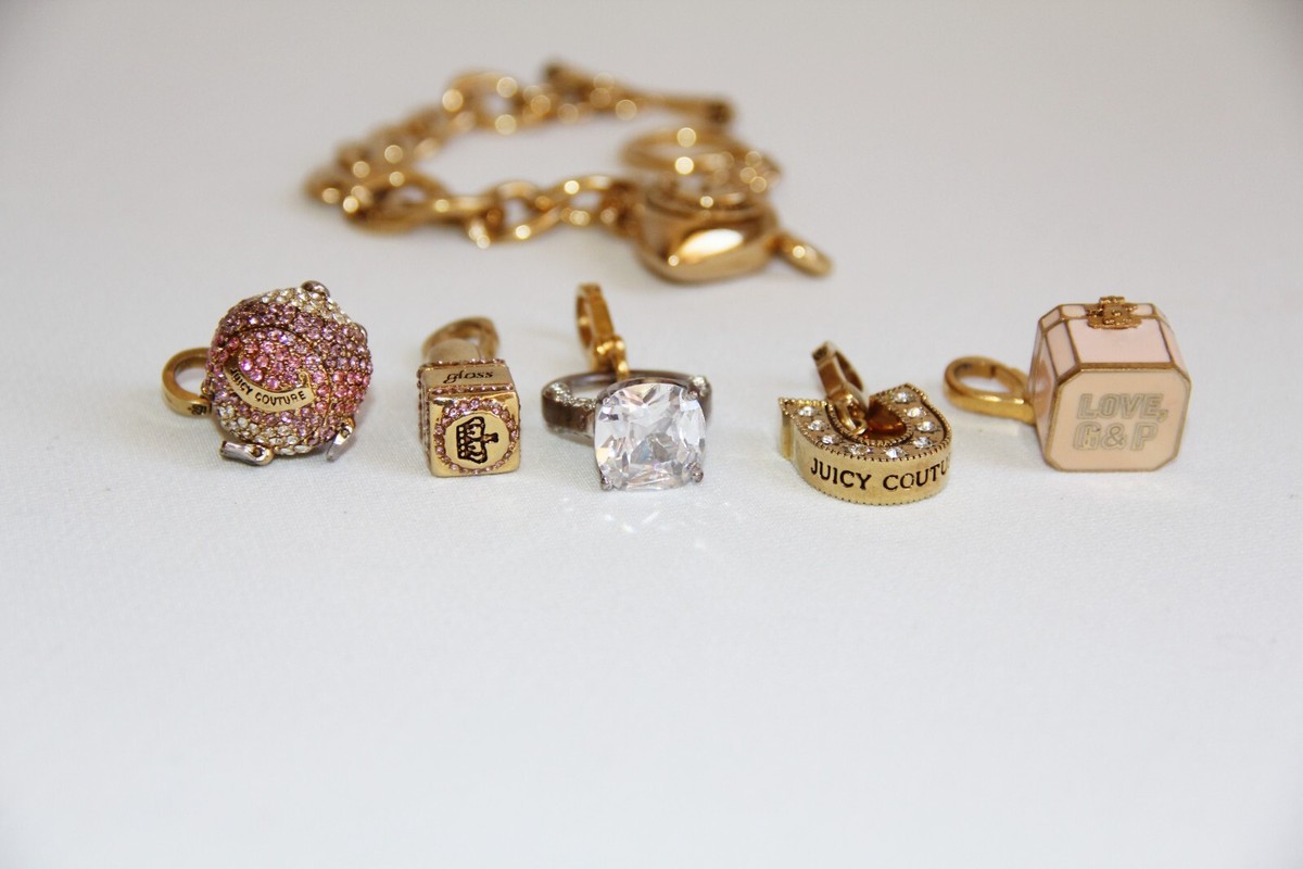 Juicy Couture Puffed Heart Gold Bracelet & 5-Charms. RARE 