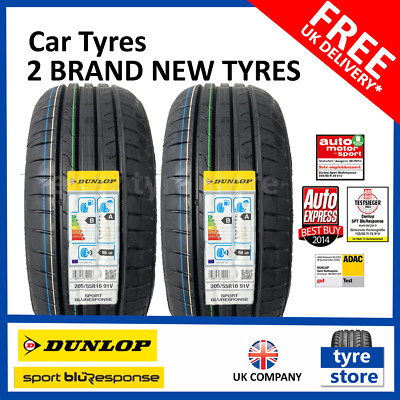 2X New 205 55 16 DUNLOP BLURESPONSE 91V 205/55R16 2055516 *B/A