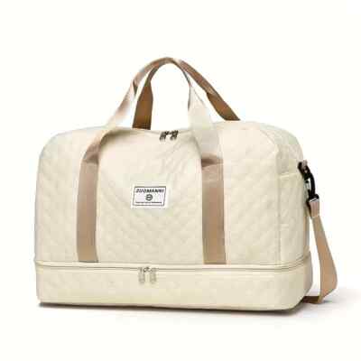 Soft Luggage Cream/Gold Light Padded Separate Shoe Compart Weekend  Overnight Bag UK