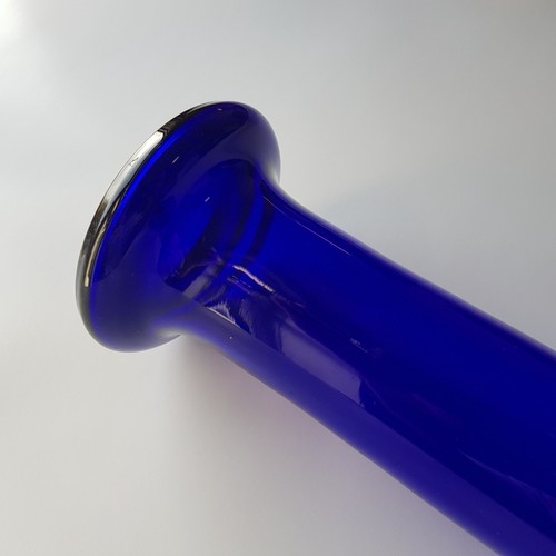 Bristol Blue Cobalt Glass Art Deco footed flower vase fluted 30cm England VTG - Picture 10 of 24