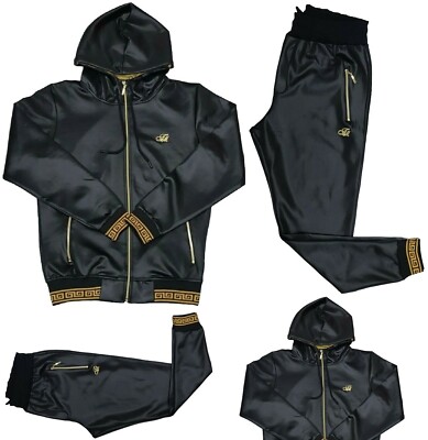 Mens TiM Tracksuit Shine Designer Fit Urban Zip Up Top Matching Jogger 2pcs Set