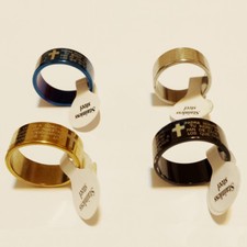 Croce Padre Nostro Anello Preghiera Fascia Acciaio Religione Uomo Donna Unisex g