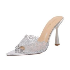 Women's Banquet Casual Party Open Toe Mesh High Heel Slip On Sandals Slippers SZ