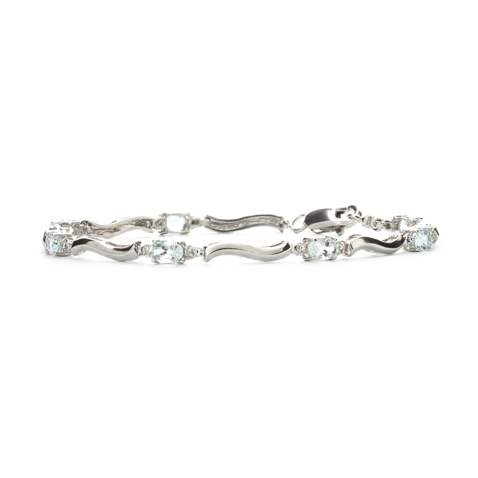 14K. SOLID GOLD TENNIS BRACELET WITH NATURAL DIAMONDS & AQUAMARINES (White Gold) - Image 3 of 4