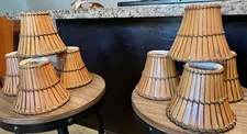 Vtg SET/8 Clip On Lamp Shade Shades Bamboo Slat Tiki MCM Hollywood Regency 5" T