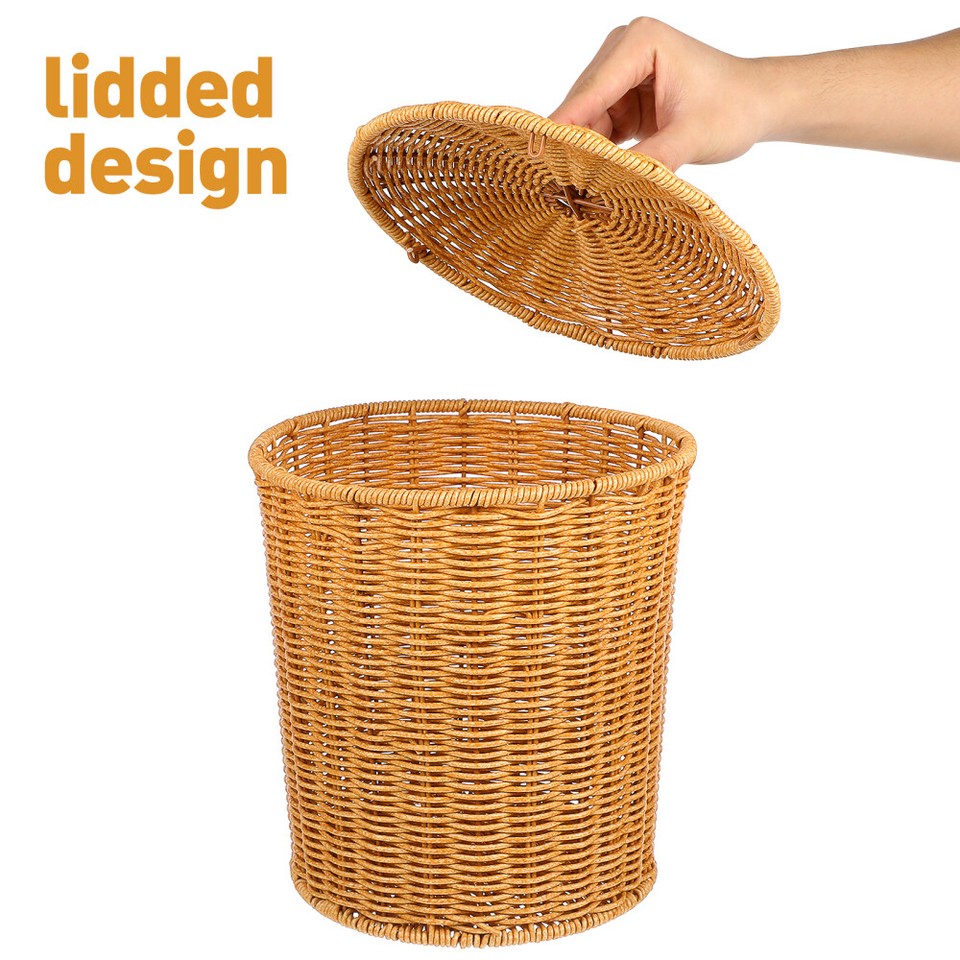 Rattan Garbage Can Laundry Hamper Storage Basket with Lid Office eBay