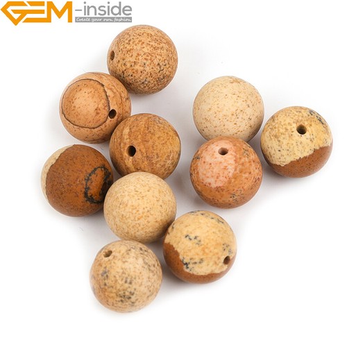 Matte Yellow Picture Jasper Gemstone Loose Beads Women Jewelry Making 15" Gift - Picture 14 of 51