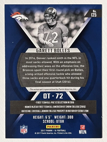 Garett Bolles 2017 Panini XR Rookie Auto Autograph 122/199 Denver Broncos - Picture 2 of 2