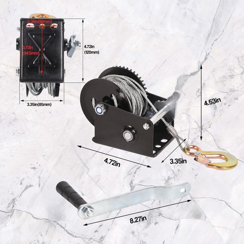 800lbs Boat Trailer Winch Heavy Duty Hand Winch Two-Way Ratchet Gear Winch - Picture 3 of 7
