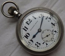 Escasany Watch Pocket Watch open face silver carved case 58 mm. in diameter