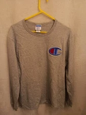 Vintage Champion Gray Long Sleeved Shirt  Embroidered Big C Size XL Unisex 