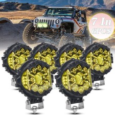 6pcs 7 Inch Round Led Work Lights Bar Spot Flood Offroad Driving Fog Amber Lamp